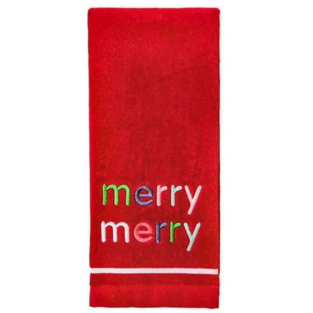 Merry Merry Gnomes Fingertip Towels Winter Holiday Embroidered Set of 4